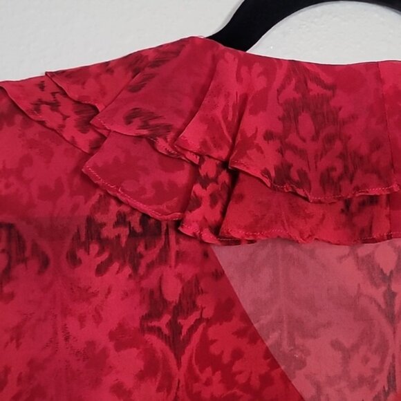 Vintage Chicos Sheer 100% Silk Button Up Shirt Size M/L Red Ruffle Goth Vamp Y2K - Picture 8 of 14